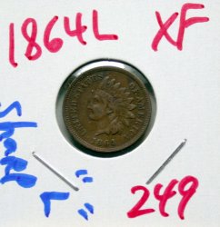 1864 L Indian Head Cent in XF