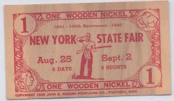 1940 New York State Fair Wooden Nickel Note