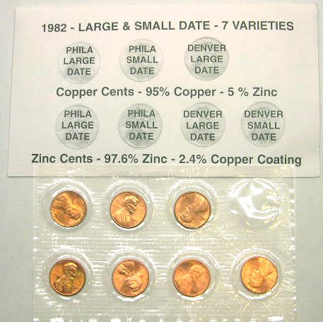 1982 7 Piece Lincoln Cent Collection - Click Image to Close